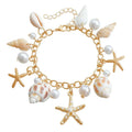 Women's alloy waist chain and matching bracelet with star shell designs for beach festival jewellery