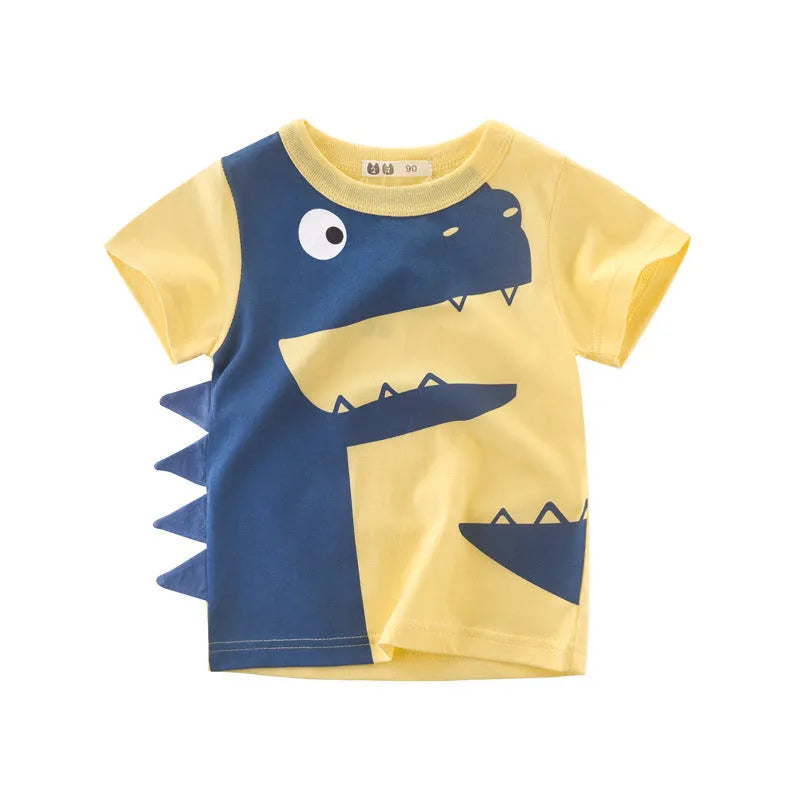Pure cotton children's short-sleeved T-shirt for boys in blue and yellow summer top