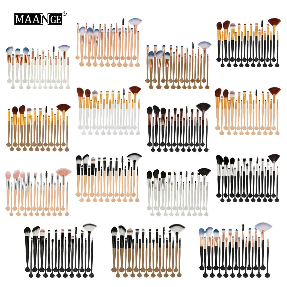 Cosmetic brush kit with nylon bristles and plastic handles, 14cm total length, available in 4 to 20 pcs and multiple colours
