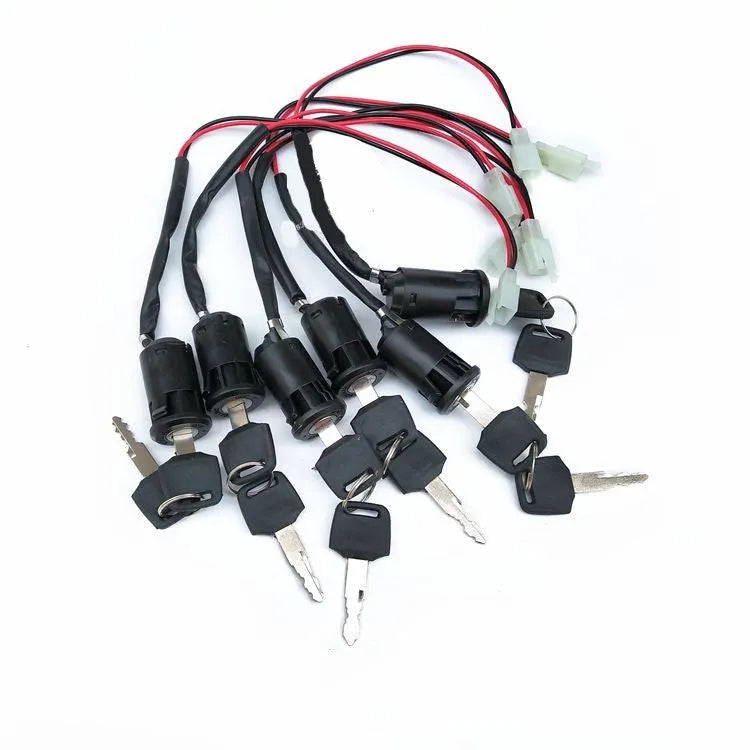 Waterproof electric car door lock with plastic housing, showing electrical terminals.