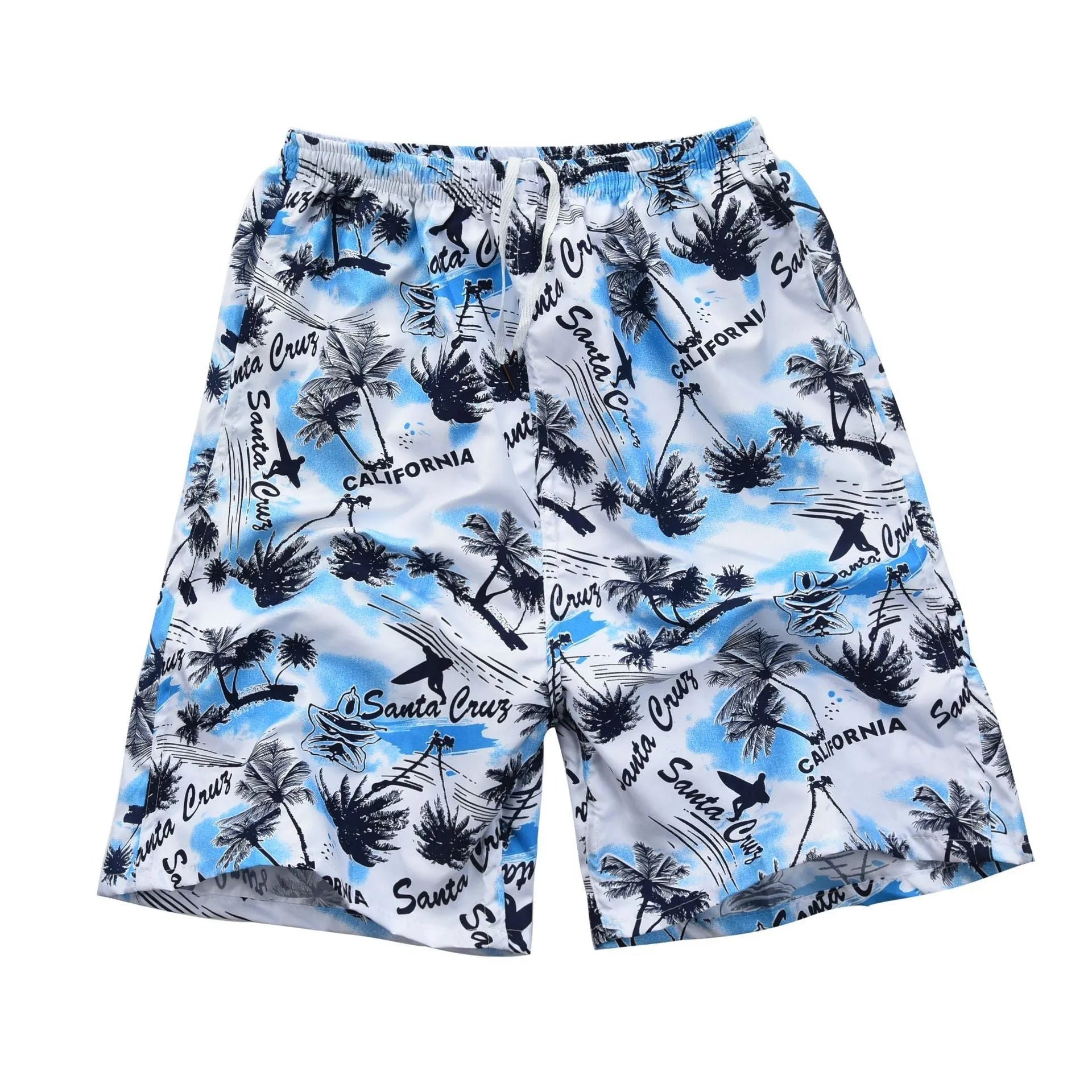 Men's floral print five-point swimming trunks in polyester fabric for pool and beach use