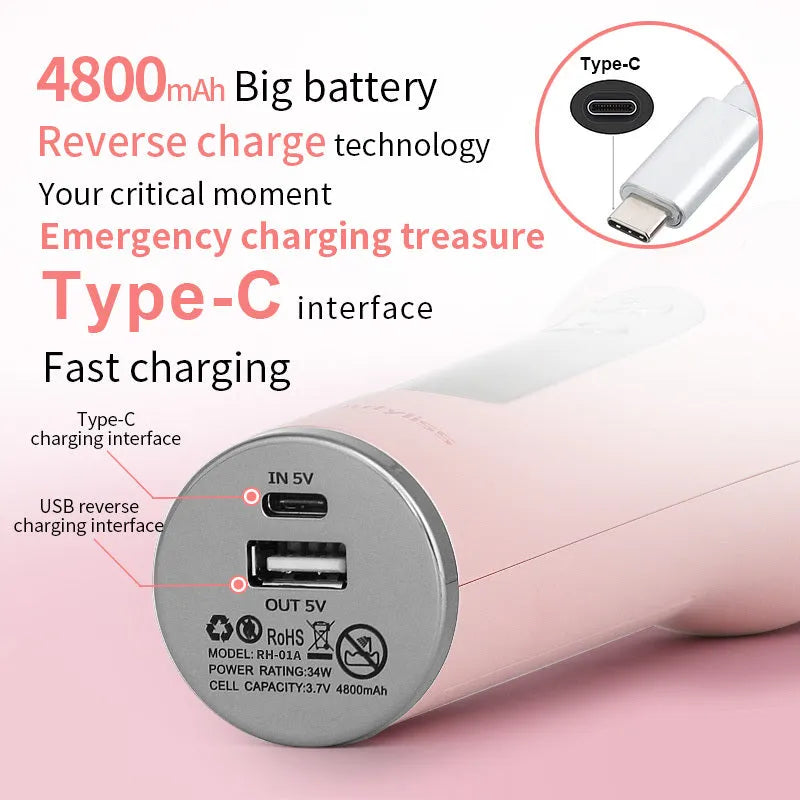 Wireless automatic hair curler with LCD screen, ceramic heating tube and 4800mAh battery, shown in pink