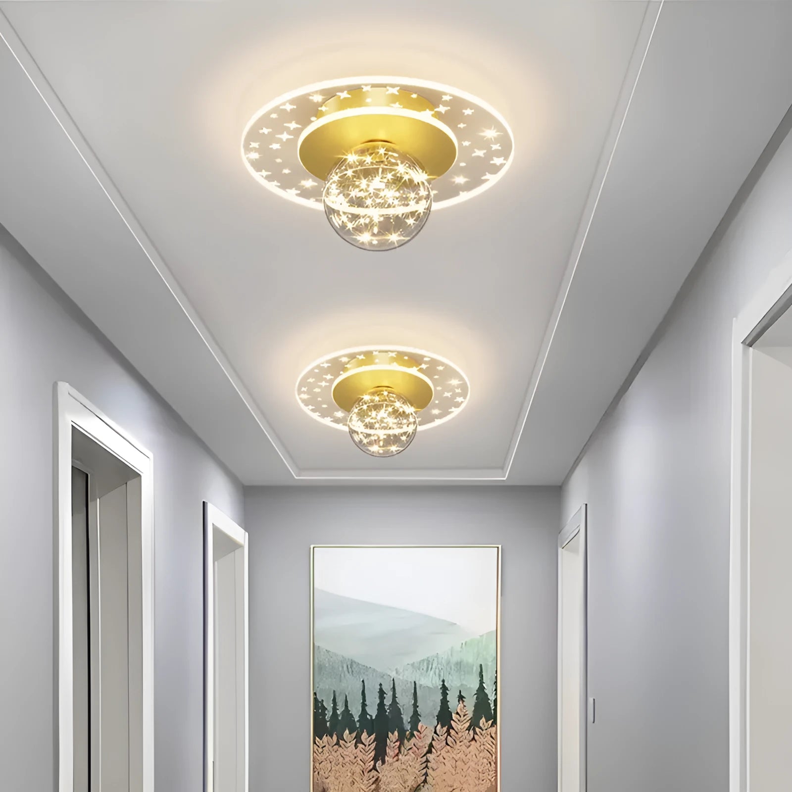 Modern simplicity corridor ceiling lamp in gold black or white with LED three-colour or white light options