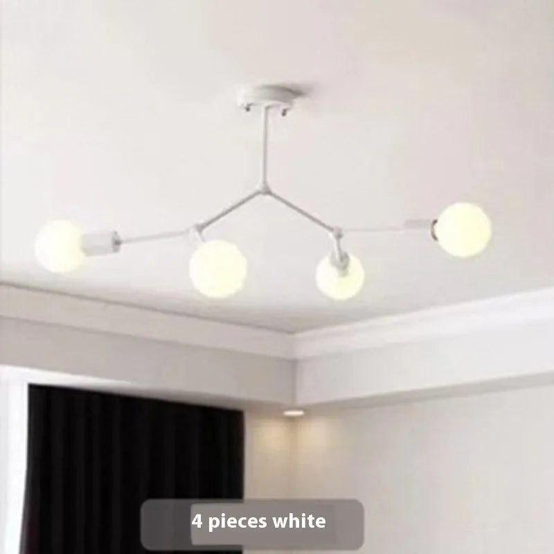 Nordic style iron chandelier ceiling lamp in black or white with multiple light heads.