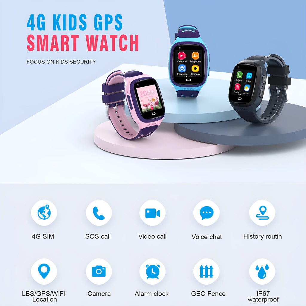 Children's GPS smart watch in black with video call and SOS on a 1.4-inch touch screen