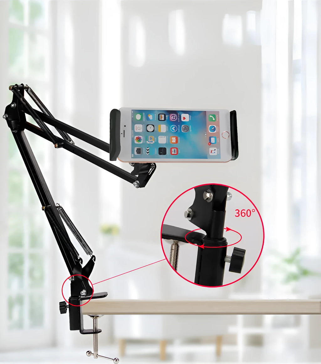 Black adjustable phone and tablet stand measuring 10cm for hands-free device viewing