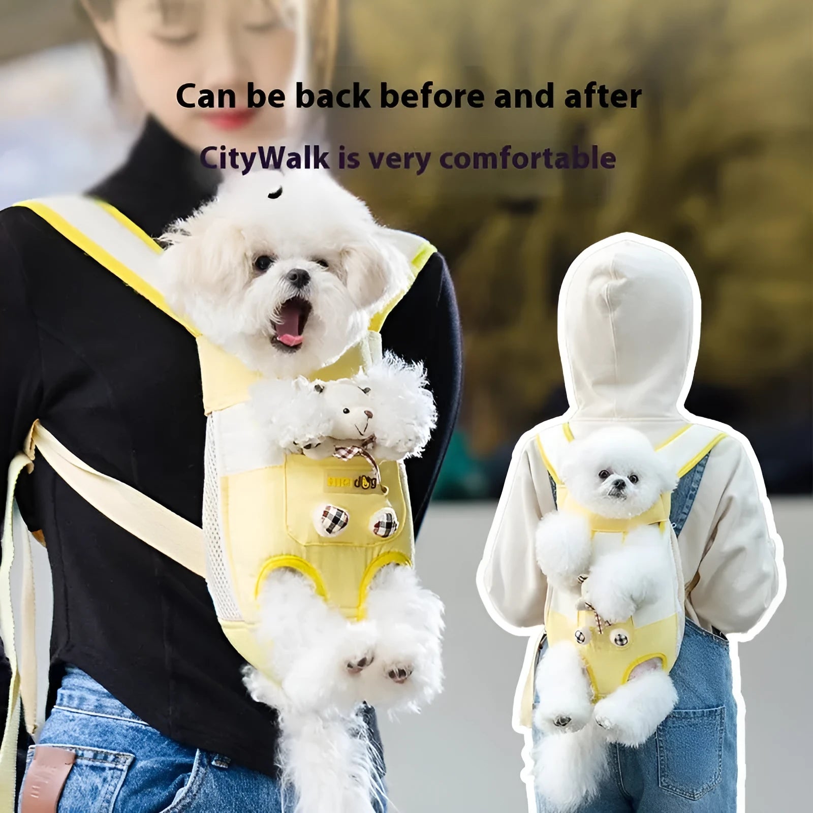 Cartoon animal pattern pet carrier bag with canvas construction in multiple colour stitching options