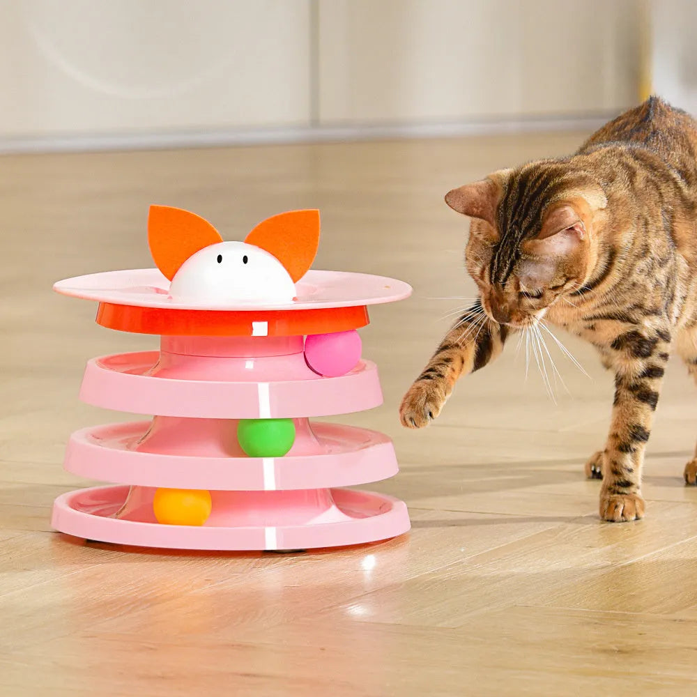 Rotating four-layer cat plate interactive educational toy in black, pink or purple for boredom relief