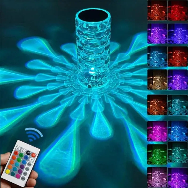 Crystal table lamp teardrop shape rechargeable night light with acrylic shade and touch control on bedside table creating warm glow