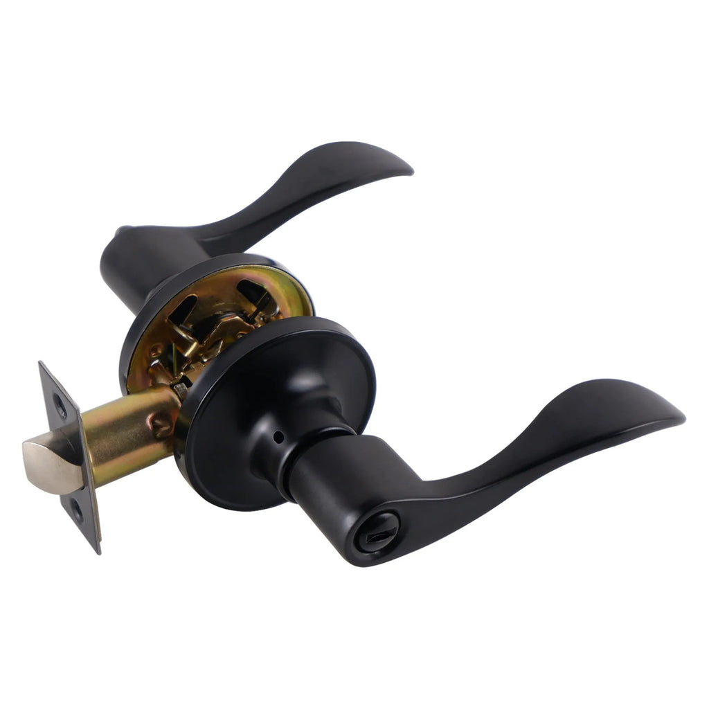 Stainless steel door handle with lock in black finish for bathroom use