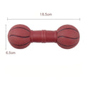 Football dumbbell shaped dog squeaky chew toy in brown, orange, white, and yellow colour options