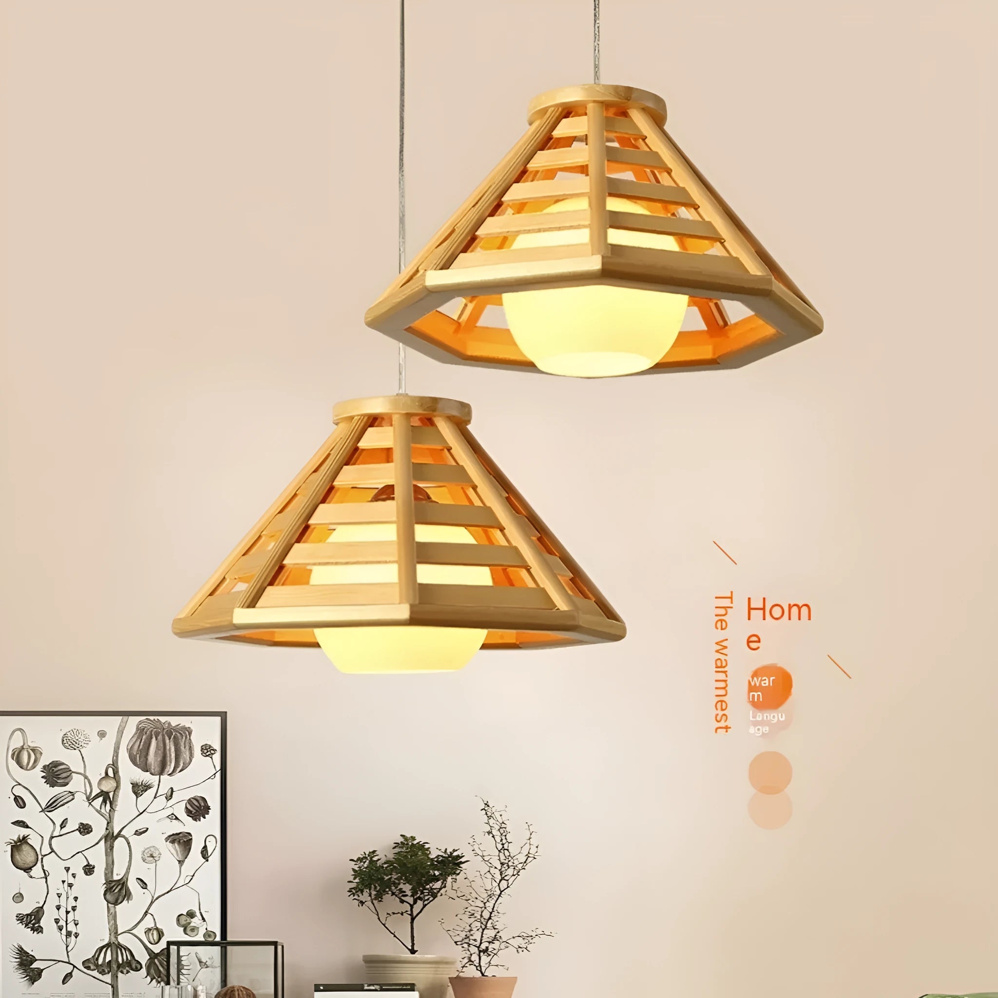 bamboo woven woodcraft ceiling LED chandelier 50cm wood colour modern minimalist