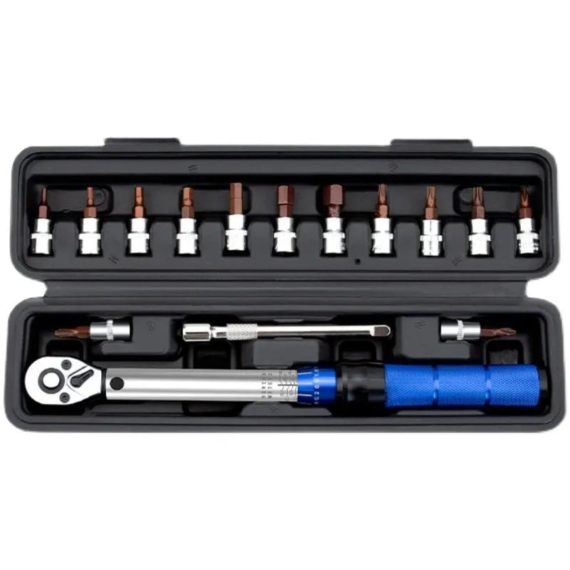 15-piece preset adjustable torque wrench set with 1/4-inch ratchet head for bicycle repair, 2-24 Nm range