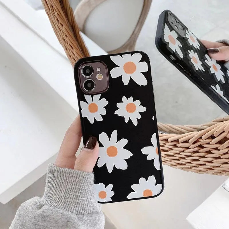 TPU phone case with all-inclusive lens cover and multi-flower chrysanthemum painted design for iPhone
