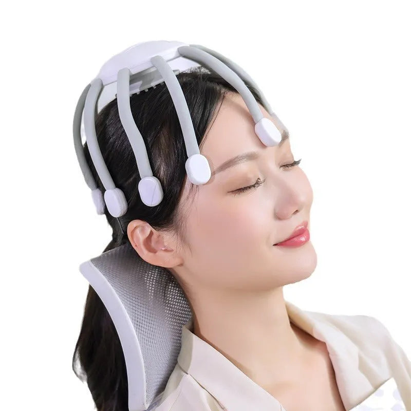 Black electric head massager with multiple claws for scalp vibration and USB charging cable