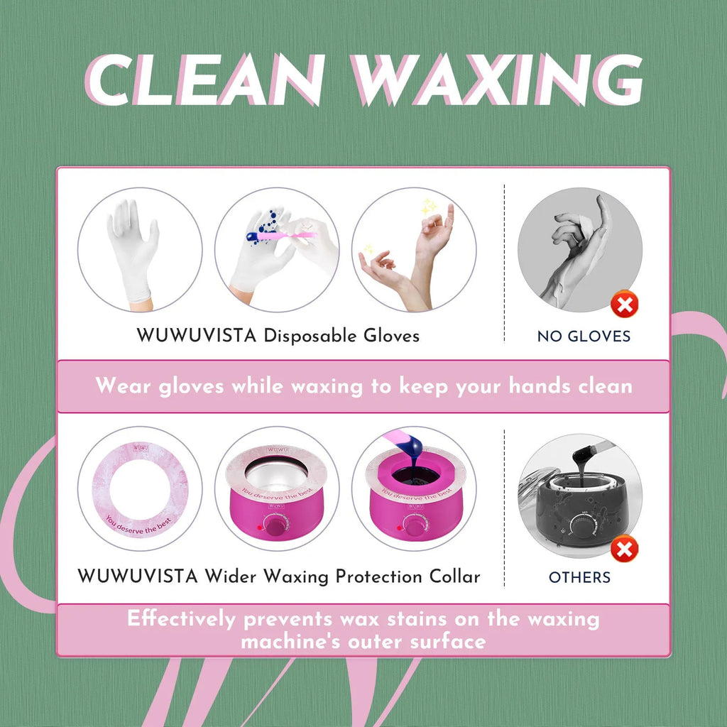 WUWUVISTA 56-piece professional waxing kit with black wax warmer, pots of coloured wax beads, applicators, and aftercare products.