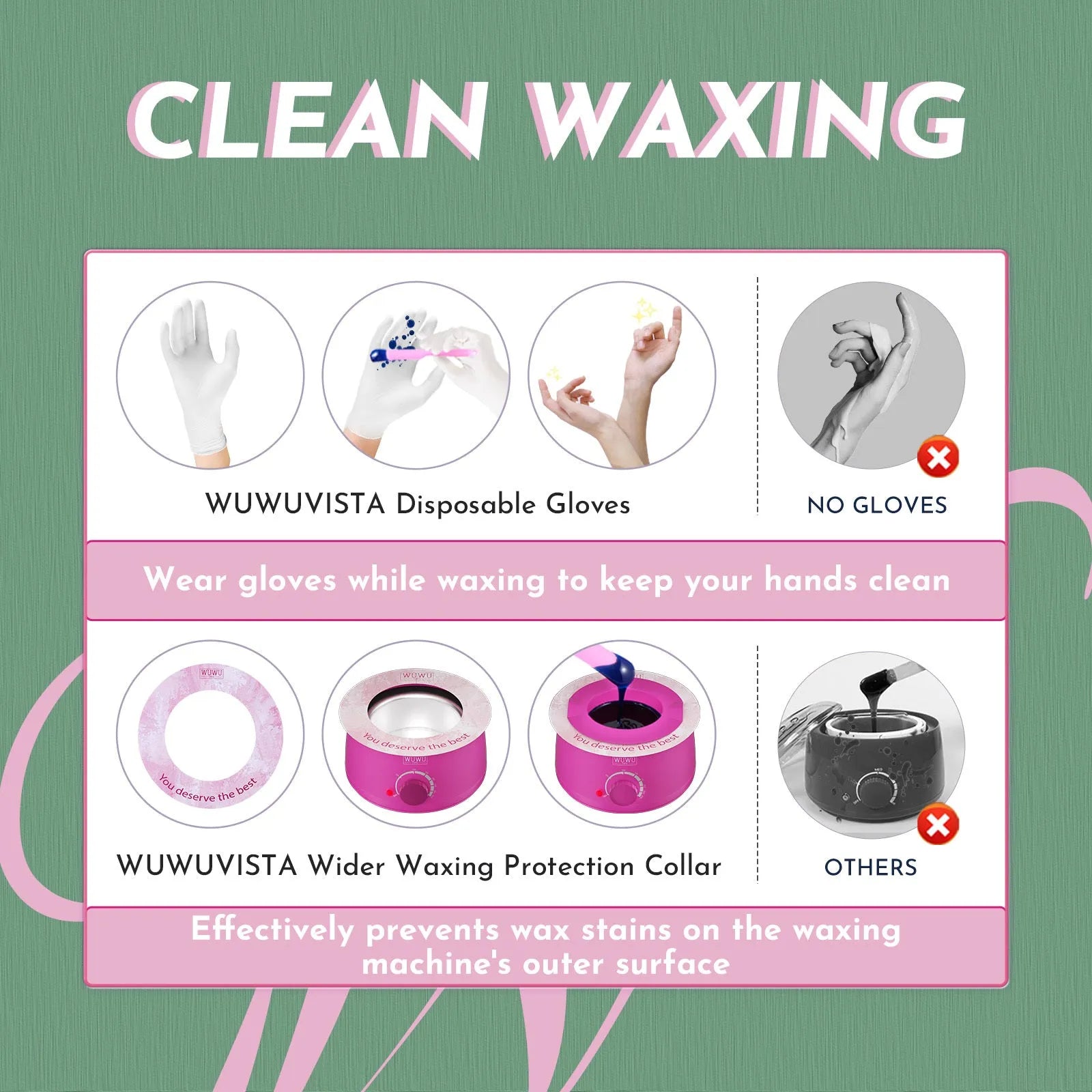 WUWUVISTA 56-piece professional waxing kit with black wax warmer, pots of coloured wax beads, applicators, and aftercare products.