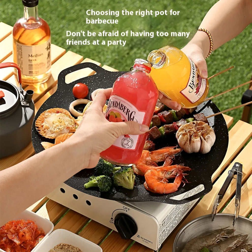 Round Japanese medical stone barbecue plate with non-stick iron surface for household indoor grilling