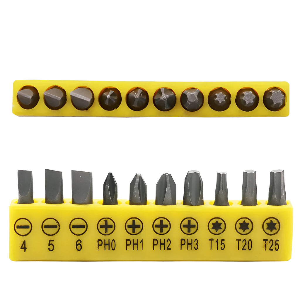 L-shaped double-headed socket wrench with 10 steel screwdriver bits for confined space fastening