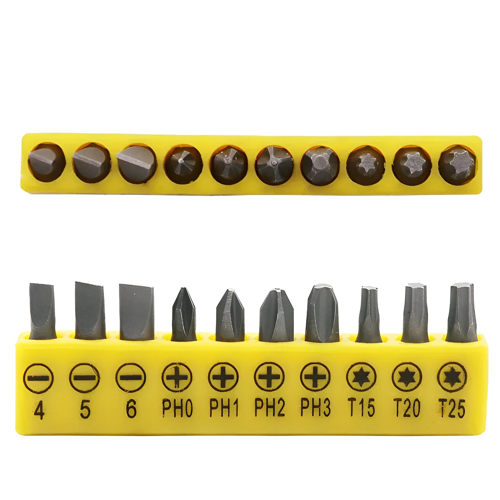 L-shaped double-headed socket wrench with 10 steel screwdriver bits for confined space fastening