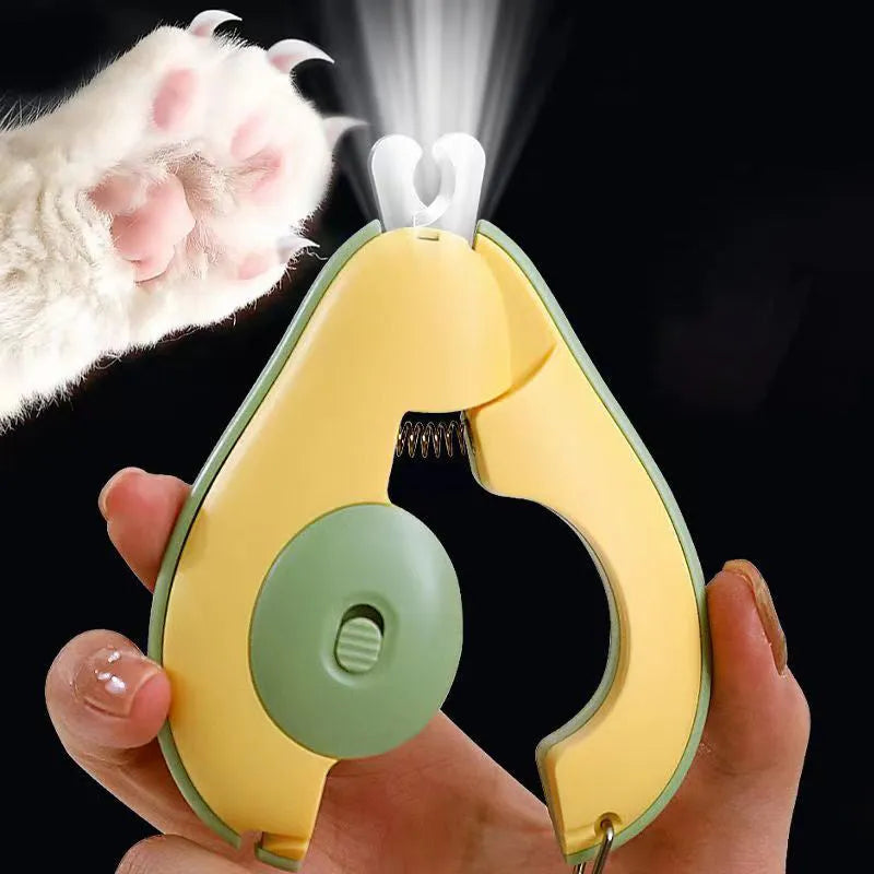 Professional pet nail clipper with LED light on, in green, pink, and white colour options for small dogs and cats.