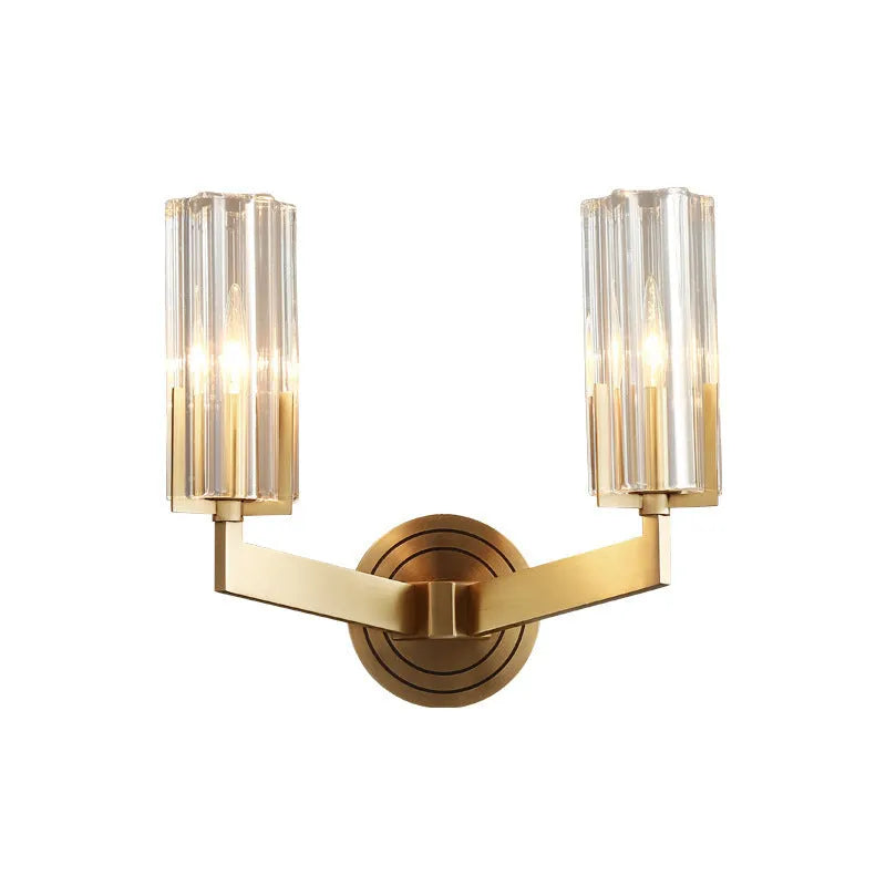 Copper wall lamp with modern minimalist design showing single-head and double-head configuration options