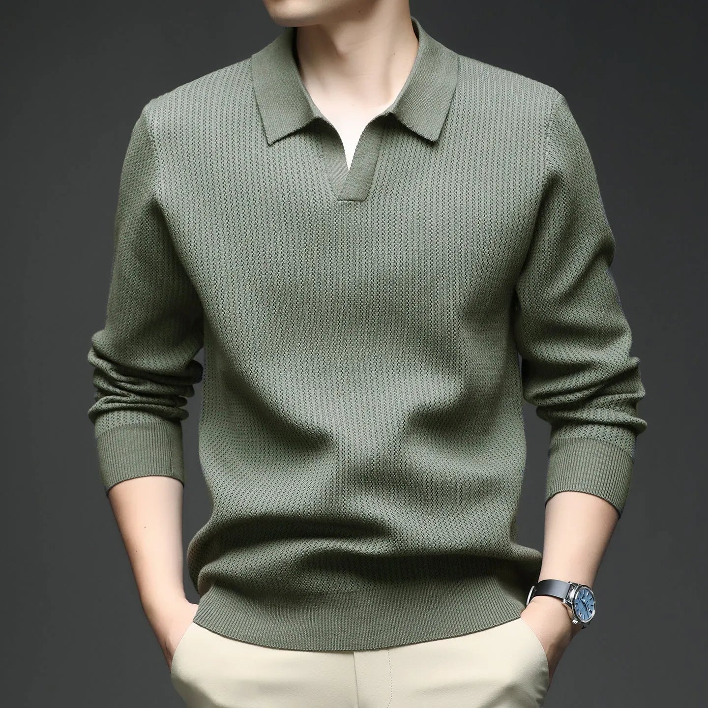 Men's loose fit casual pullover sweater in green colour for autumn winter wear