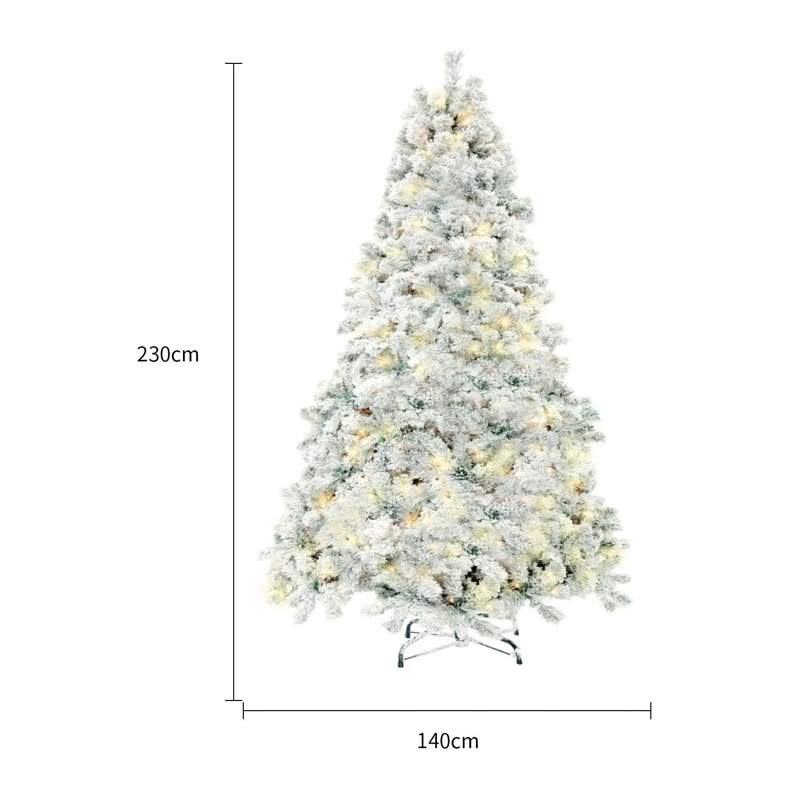 PVC artificial snow Christmas tree with green and white branches and metal stand, height 180cm