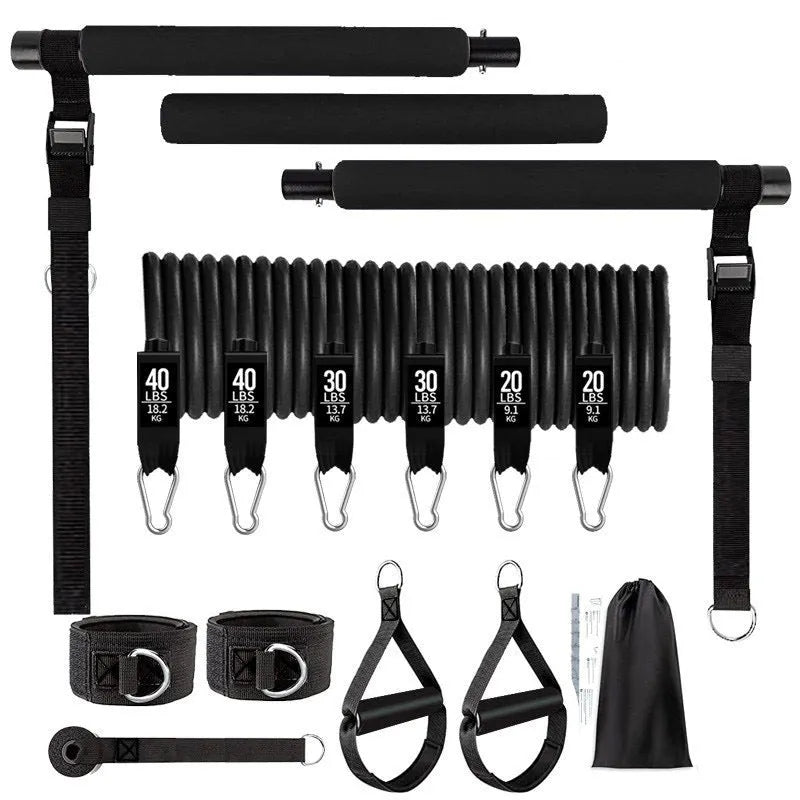 Yoga gymnastic bar resistance band set with 180-pound TPE tension rope