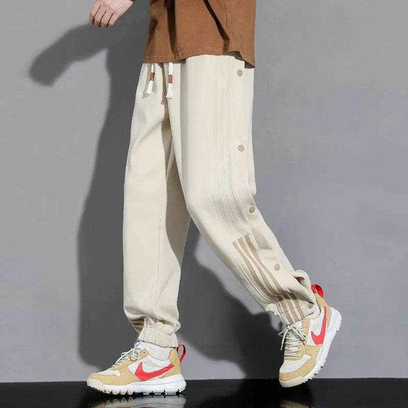Men's loose fit ankle-tied cotton blend sports sweatpants in autumn colours