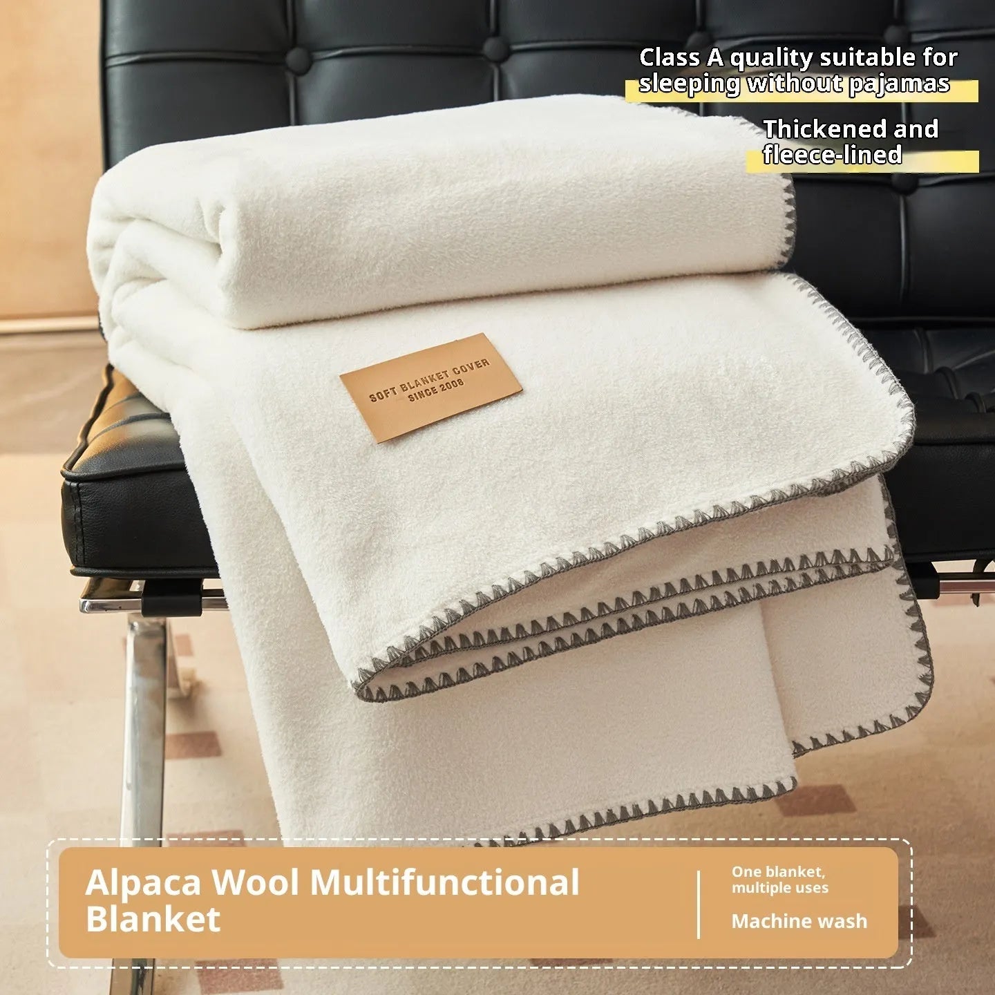 Alpaca fleecefiber blanket in solid colour, Class A soft polyester, thickened warm leg covering