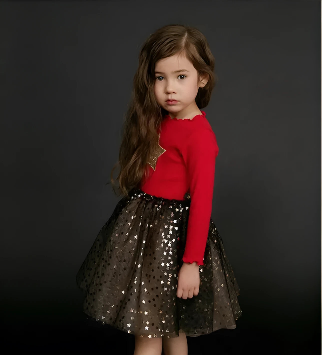Girls cotton princess dress long sleeve cartoon pattern 95% cotton black pink red sizes 100-140cm