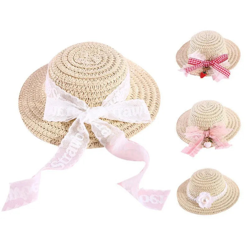 Handmade adjustable bow knot pet hat for dogs and cats in cartoon style showing colour options