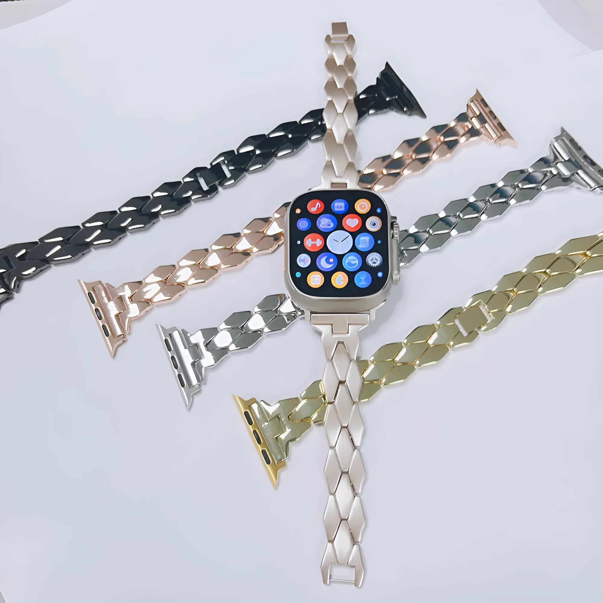 Creative stainless steel diamond solid metal strap for Apple Watch in black colour