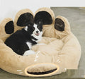 Bear's paw nest pet mat in milk tea colour, PV fleece and PP cotton, sizes M and S