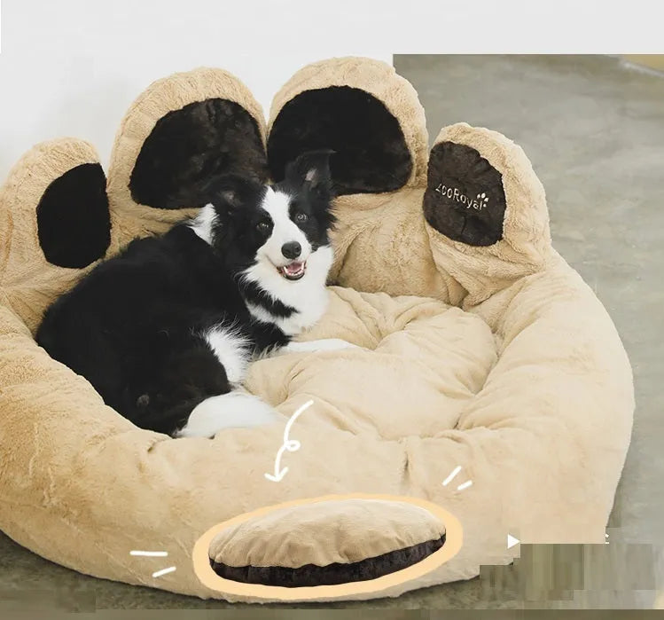 Bear's paw nest pet mat in milk tea colour, PV fleece and PP cotton, sizes M and S