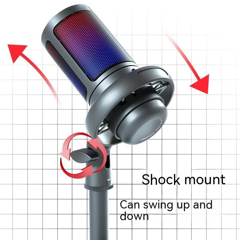 Condenser microphone with RGB lighting for computer recording in black, white, or pink