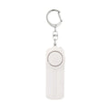 Compact pink personal safety alarm with keyring, showing dimensions and LED light.