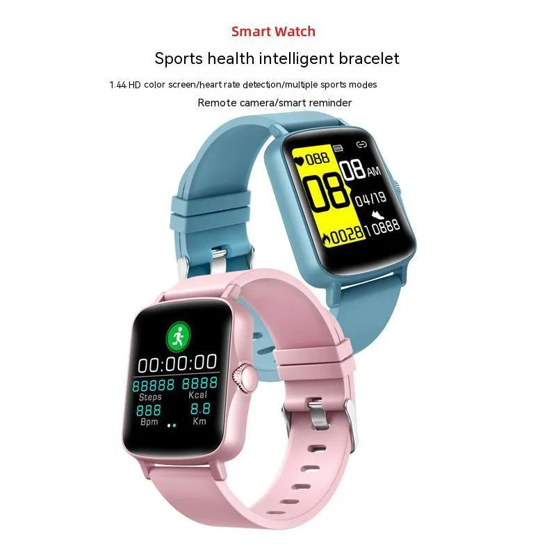 Magnetic waterproof health sports bracelet with 1.44 inch IPS screen, heart rate and blood pressure monitoring, black blue pink