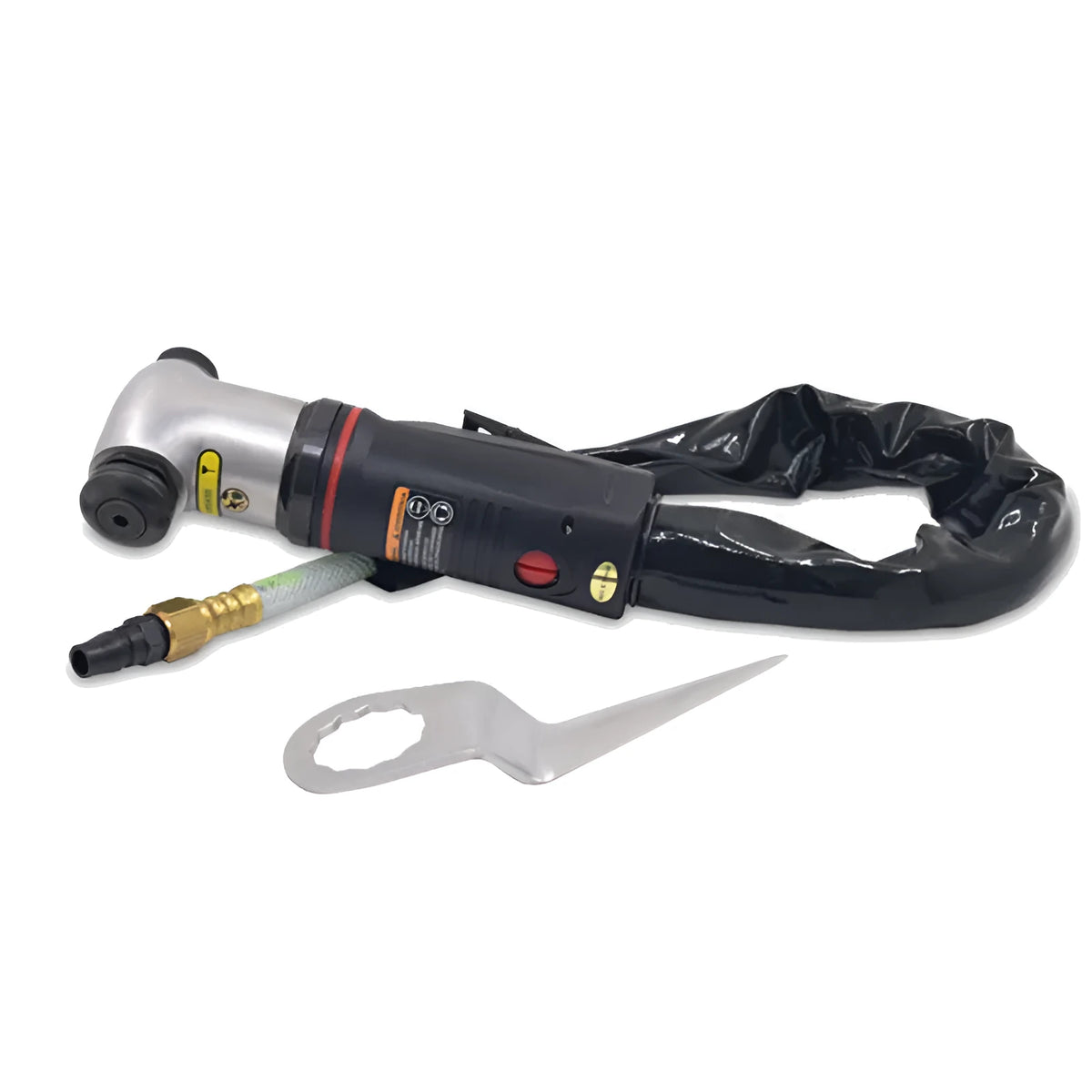 Pneumatic rubber tapping knife with aluminium alloy body, black rubber handle, and 200mm blade for cutting silicone sealant