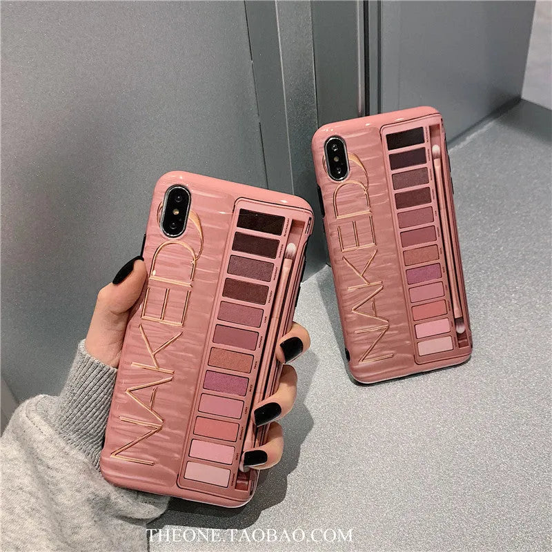 Silicone iPhone case in flesh colour with an abstract eye shadow pattern design on the back.