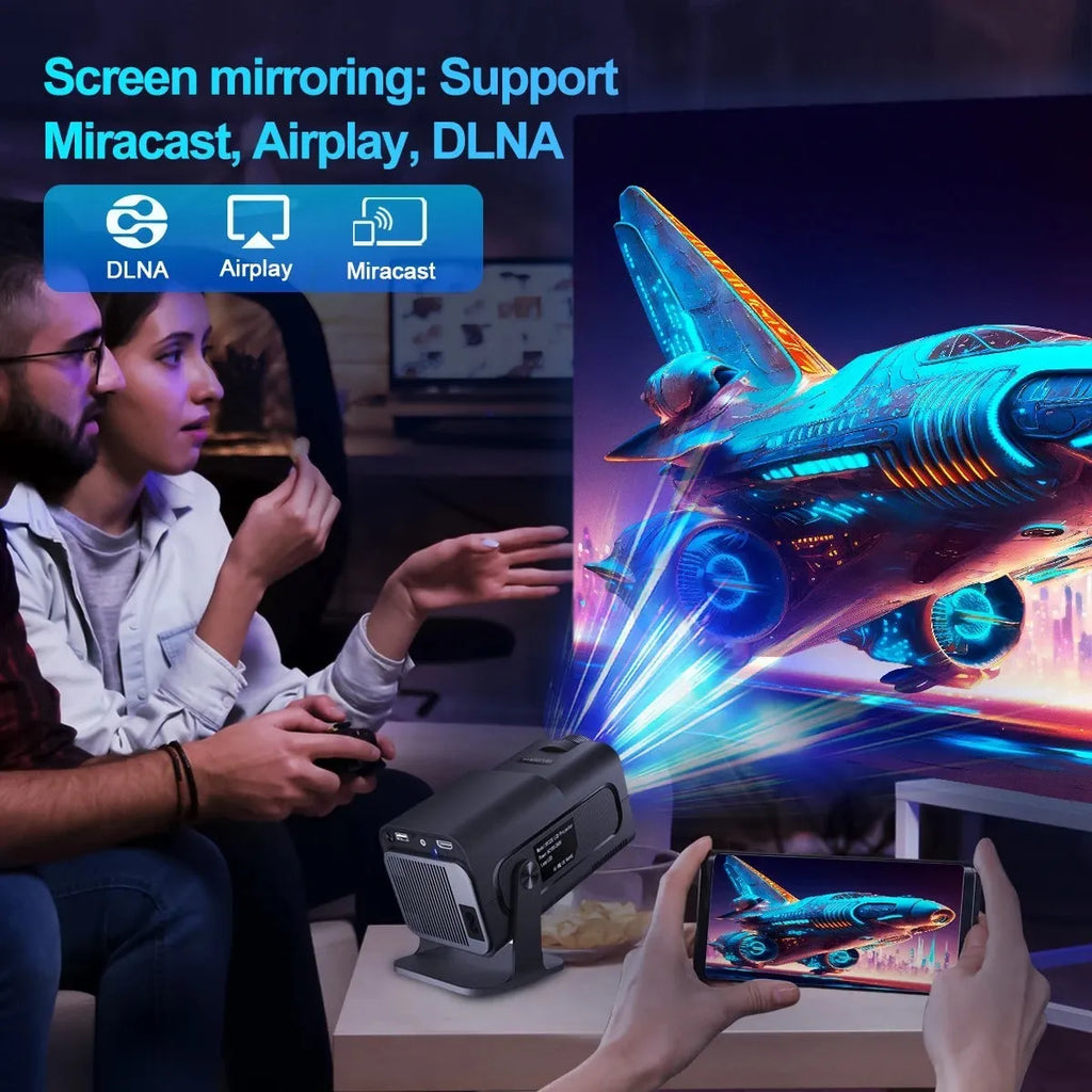 Small 4K WiFi Smart Projector 1080p 390 ANSI Lumens Android OS with UK power cord