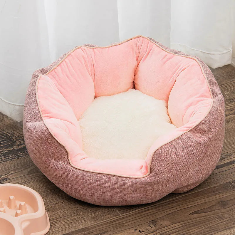 Blue octagonal pet bed with removable mat for cats and small dogs