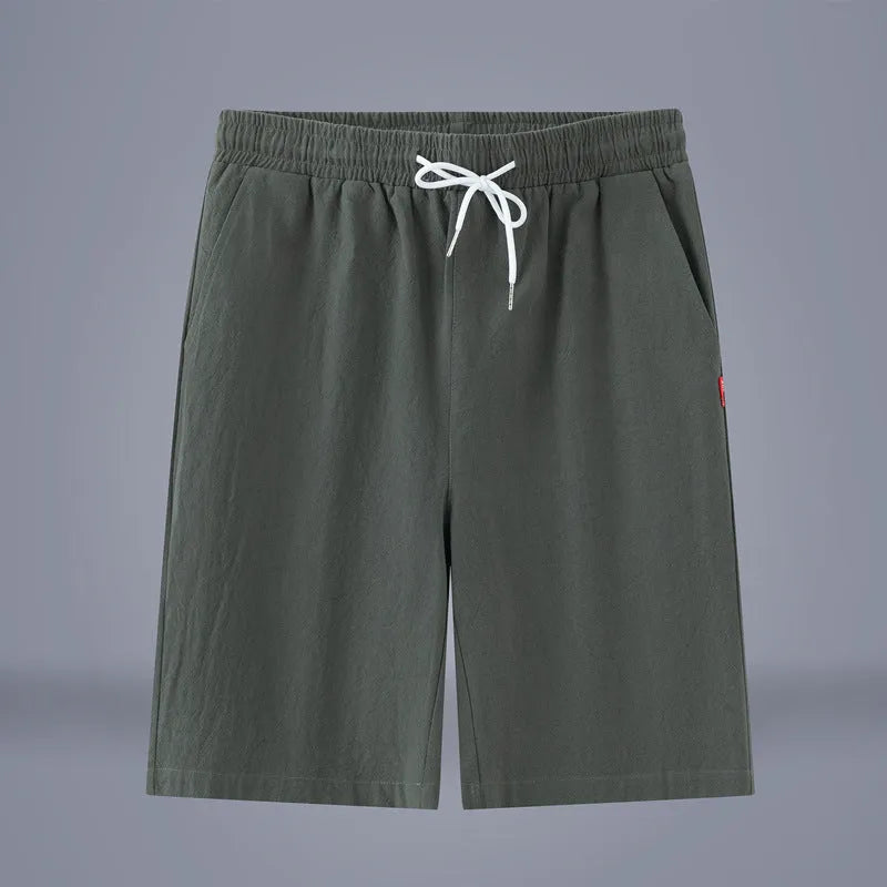 Cotton and linen casual cropped pants in Army Green with a drawstring waist.