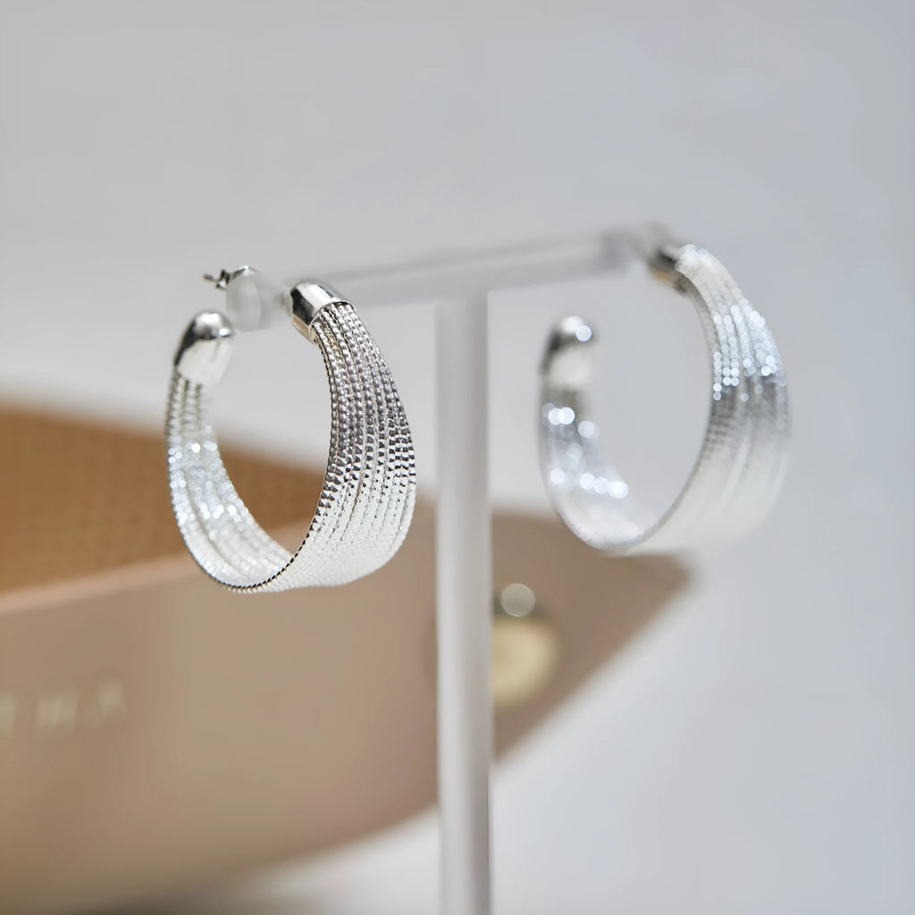 Multi-layer simple bracelet earrings with geometric copper design in gold and silver electroplated finishes