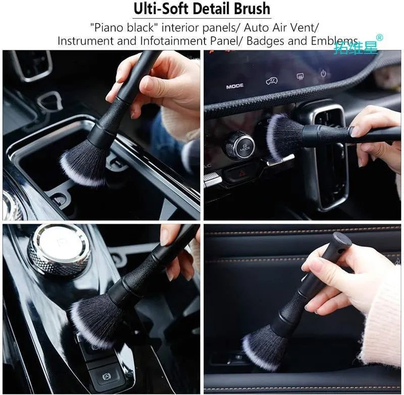 Black car detailing brush with pig hair bristles and PP handle in 240mm and 160mm sizes