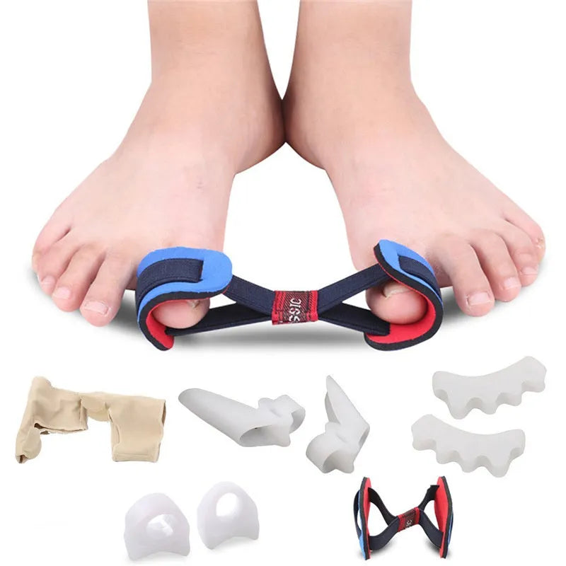 Nine-piece hallux valgus toe corrector set in silicone and Lycra cloth, free size, picture colour finish