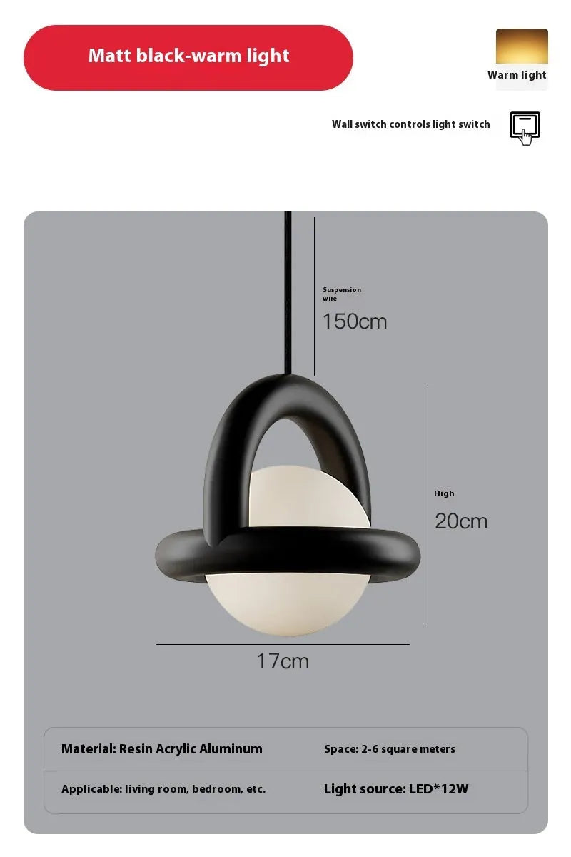 Minimalist Scandinavian bedside hanging pendant lamp in a choice of matte black, white, gray or green.
