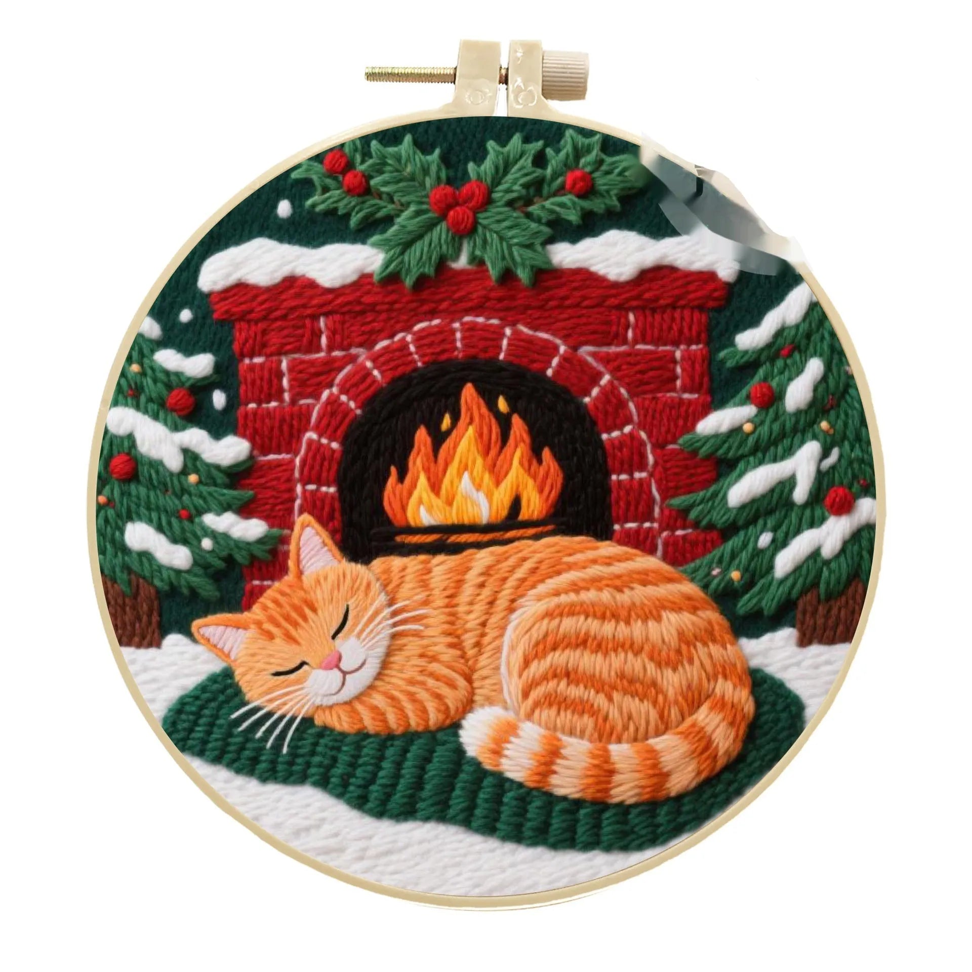 Cotton linen embroidery material package showing autumn fruit patterns for cat-themed DIY projects