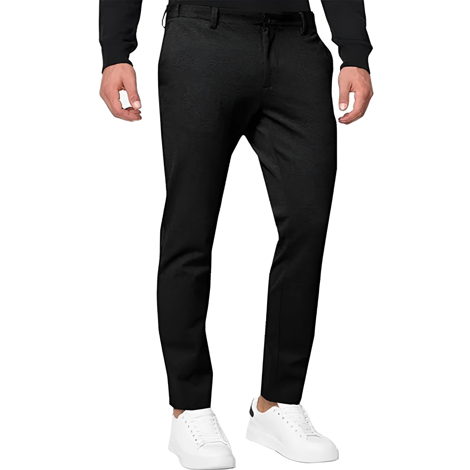 Men's slim-fit tapered chino trousers in khaki colour with pleated detail and zipper fly